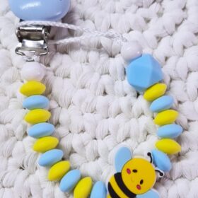 Schnullerkette Biene (blauer Clip)