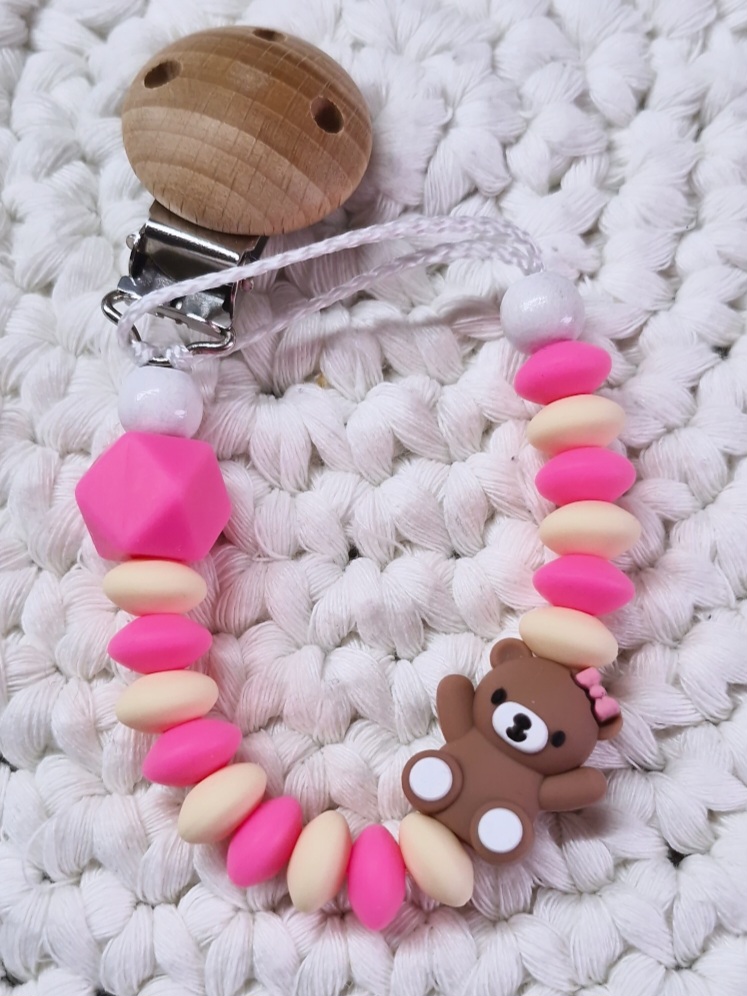 Schnullerkette Teddy mit Schleife